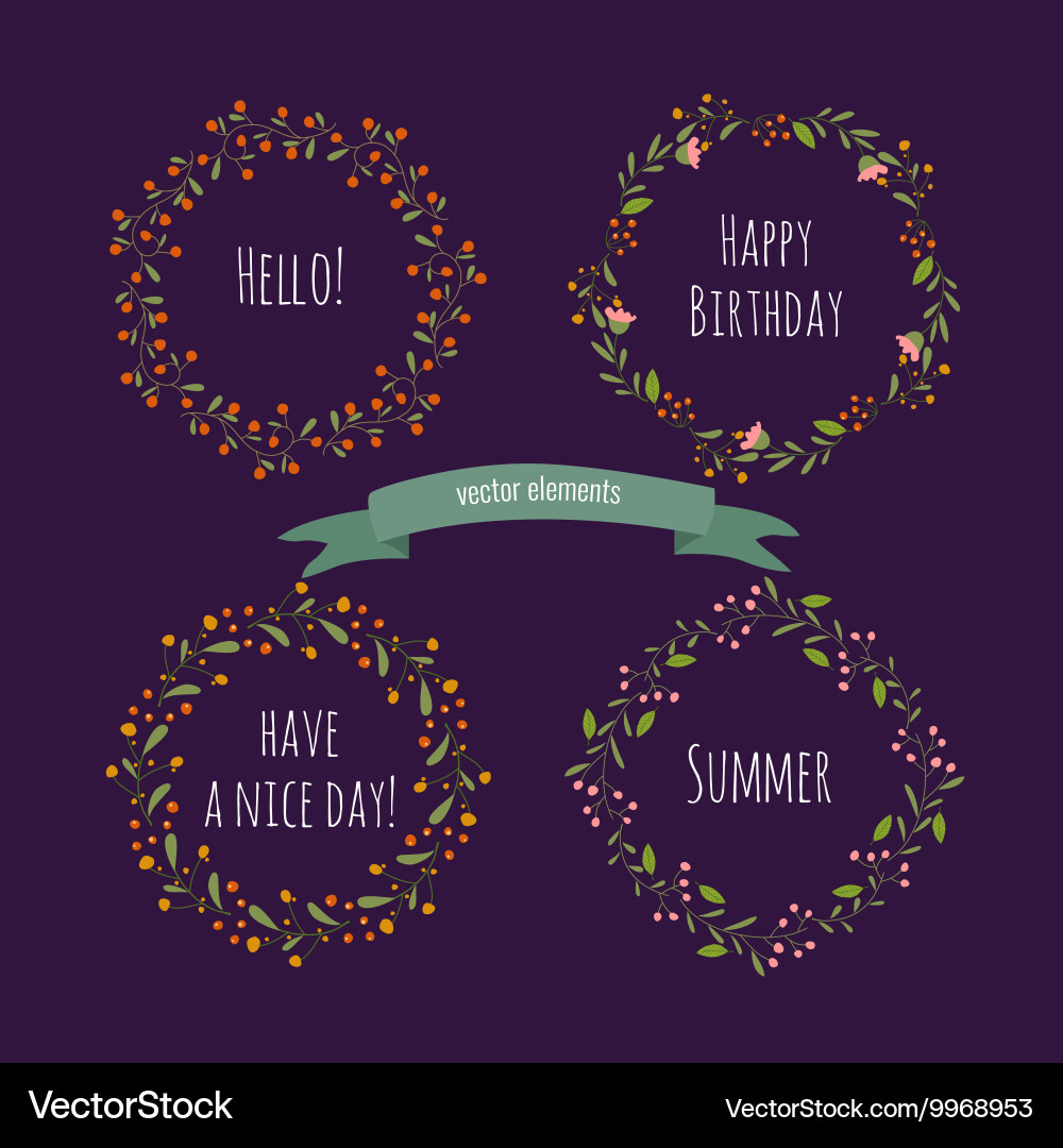 Wreath with a message floral set Vector Image