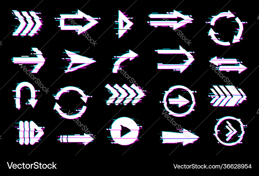 Arrows pointers icons design element with glitch Arrows pointers icons design element with glitch vector image