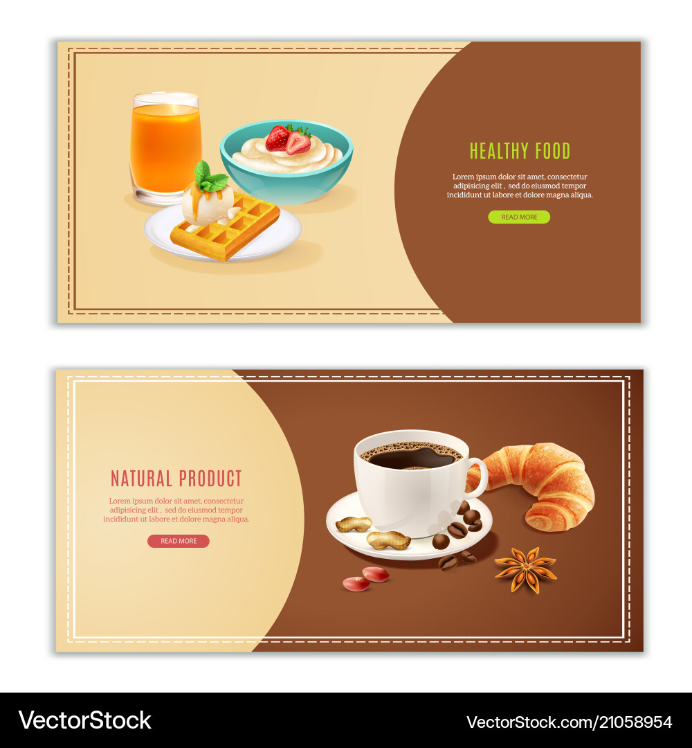 Breakfast realistic banners set vector image