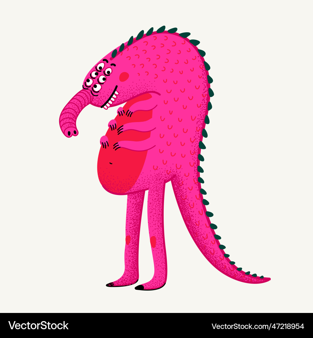 Cute cartoon monster pink reptile Royalty Free Vector Image