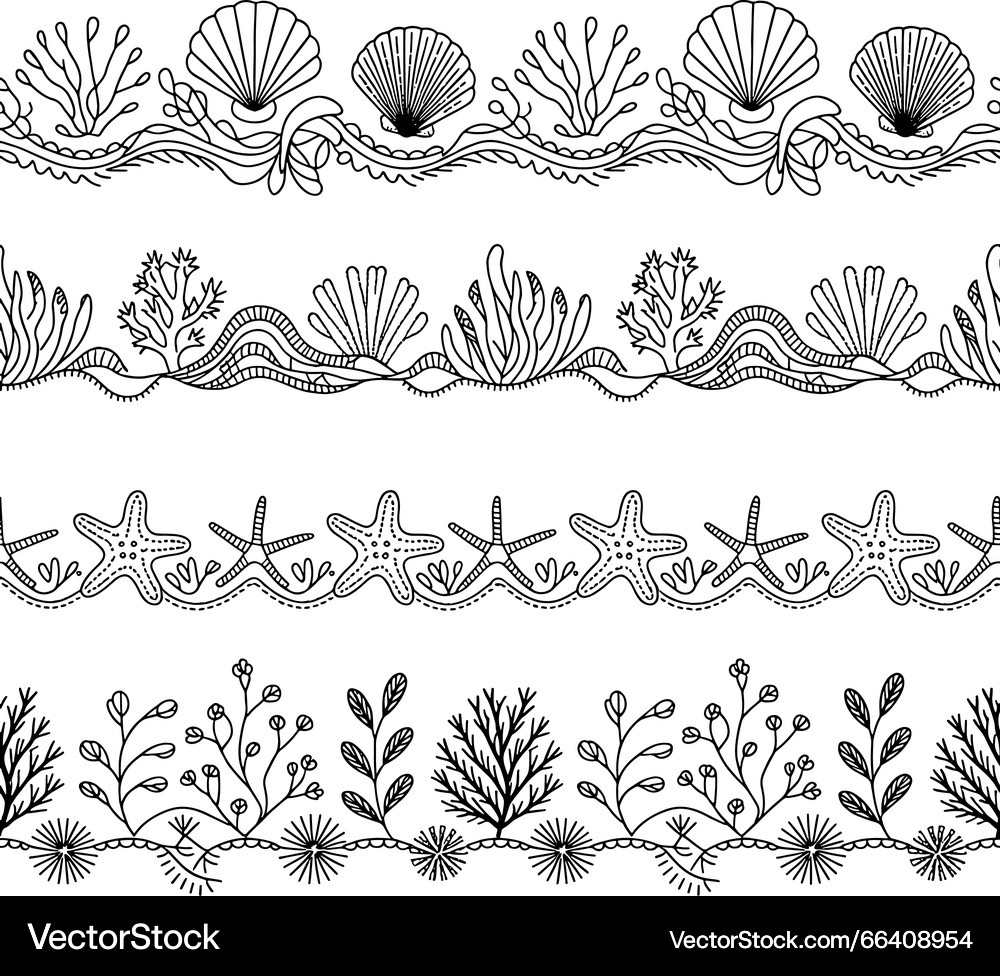 Ocean Border with Shells & Starfish – Royalty-Free Vector | VectorStock