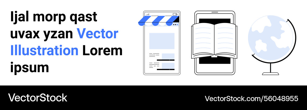 Digital storefront open book and globe Vector Image
