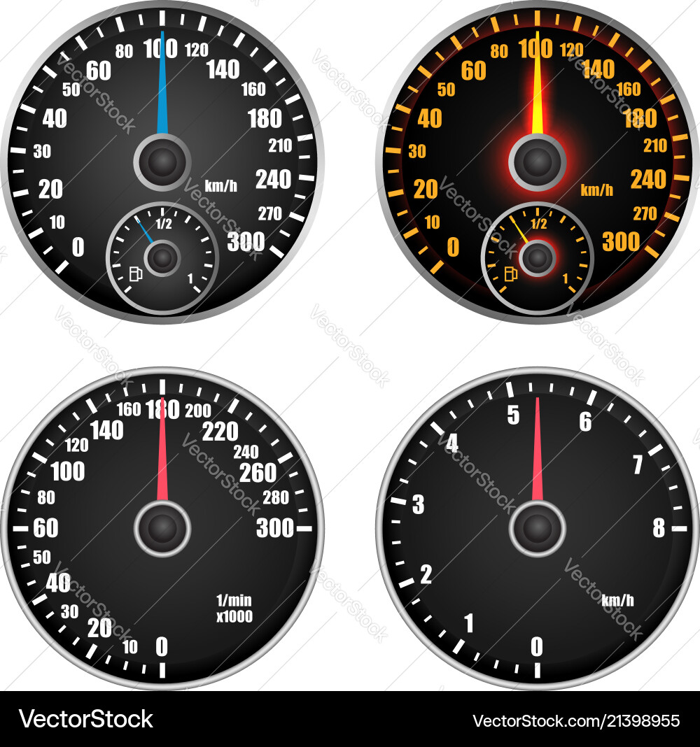 Speedometer indicator mockup set realistic style Speedometer indicator mockup set realistic style vector image