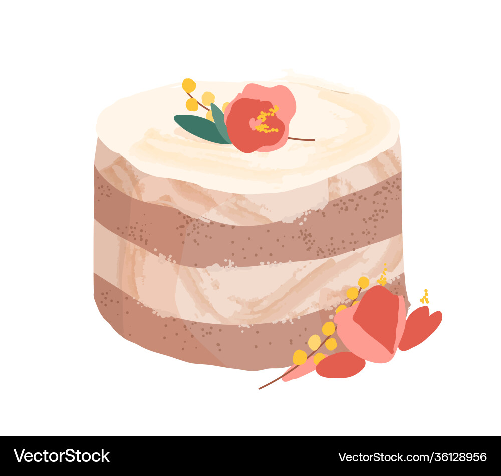 Hochzeit oder Geburtstag Dessert mit Blumen verziert Hochzeit oder Geburtstag Dessert mit Blumen verziert vektorbild