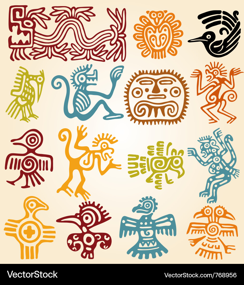 Mexican Tribal Symbols Set vector image