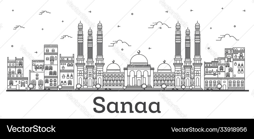 Outline sanaa ymen city skyline mit historischen Outline sanaa ymen city skyline mit historischen vektorbild