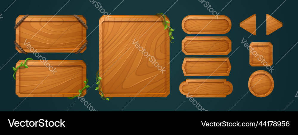 Wooden Game Button Set - UI Elements vector image
