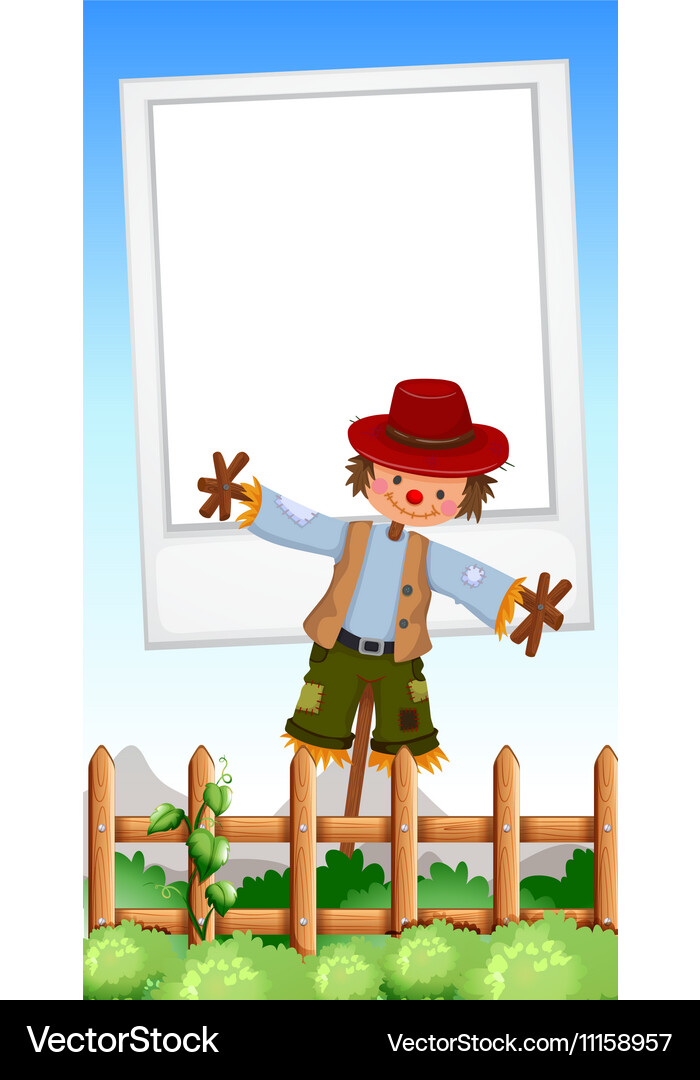 Frame design with scarecrow in field Vector Image