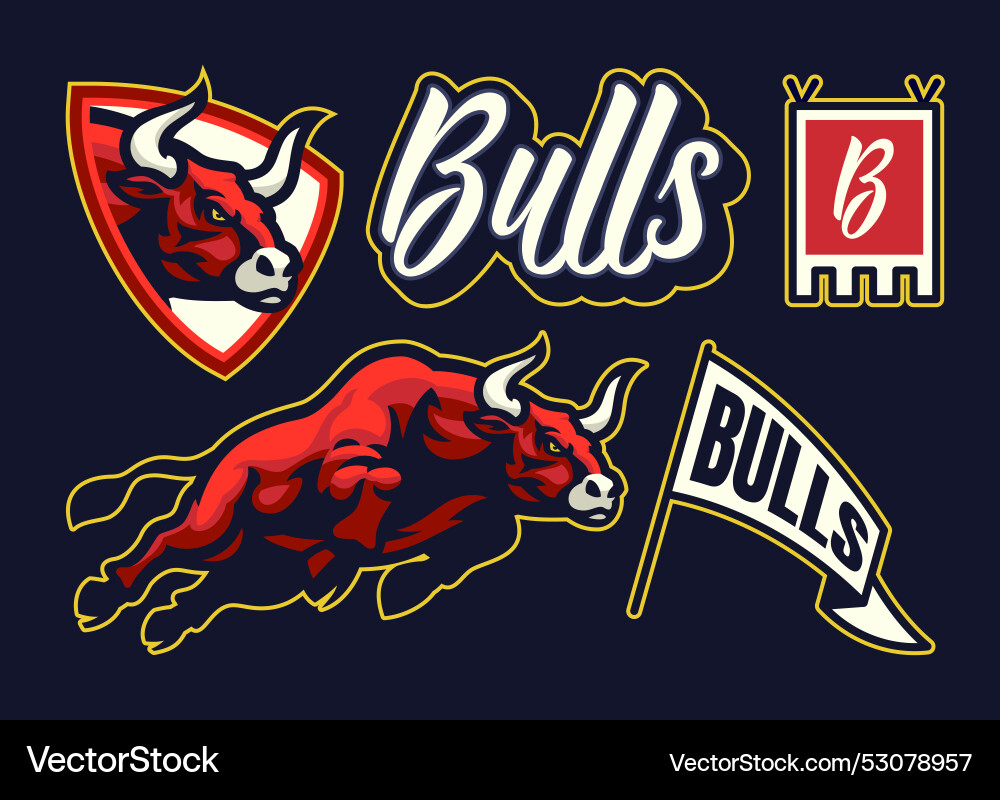 Set of angry bull mascot sport logo Vector Image