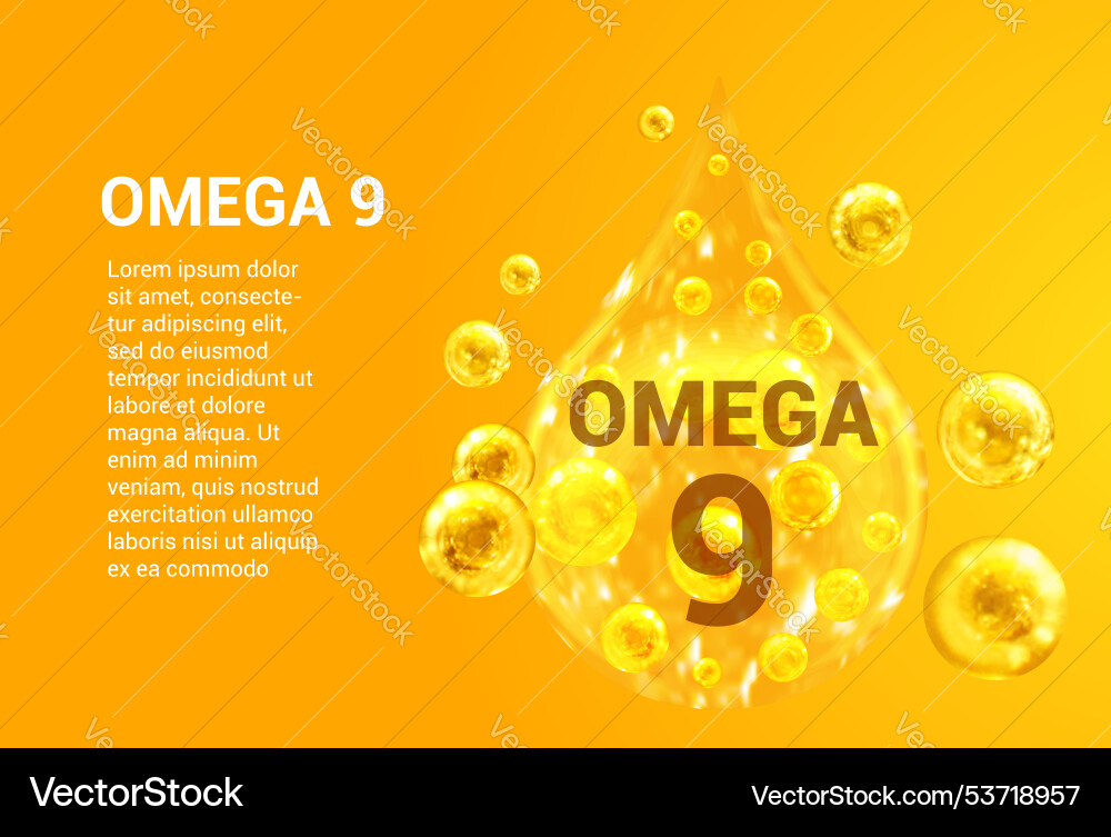 Vitamin omega 9 baner with images of golden drops Vector Image