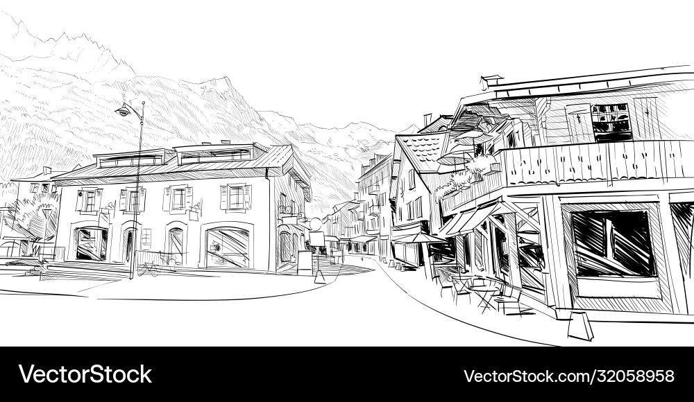 Chamonix mont blanc france hand drawn sketch Chamonix mont blanc france hand drawn sketch vector image