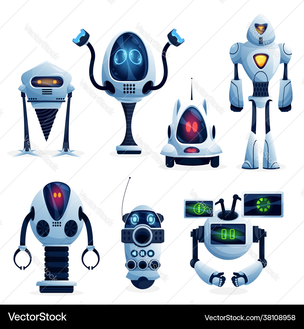 Robot future android and bot cartoon characters Robot future android and bot cartoon characters vector image