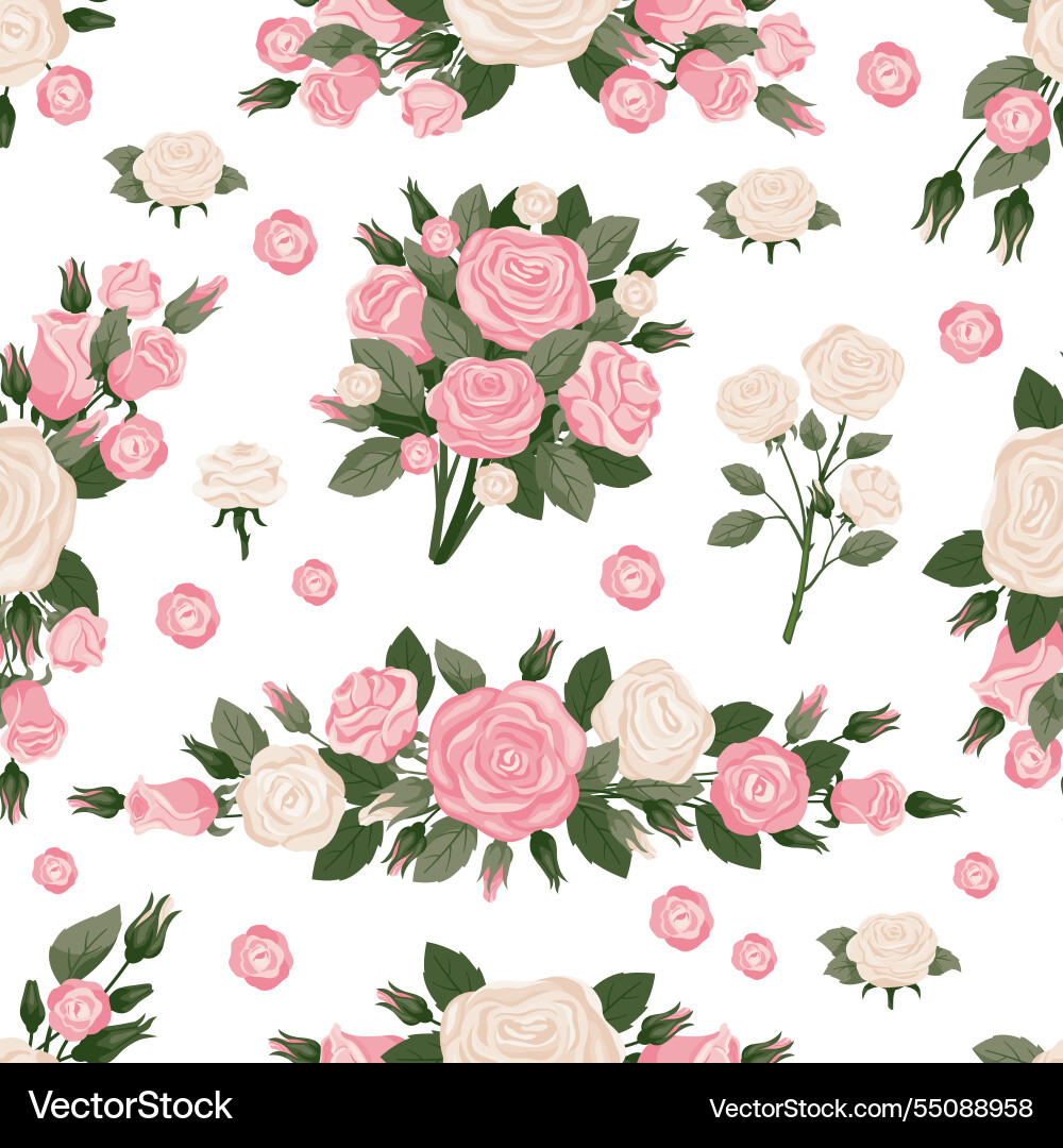 Roses seamless pattern repeated floral elements Roses seamless pattern repeated floral elements Vector Image
