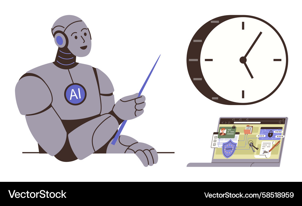 AI Robot Data Analysis Vector Image