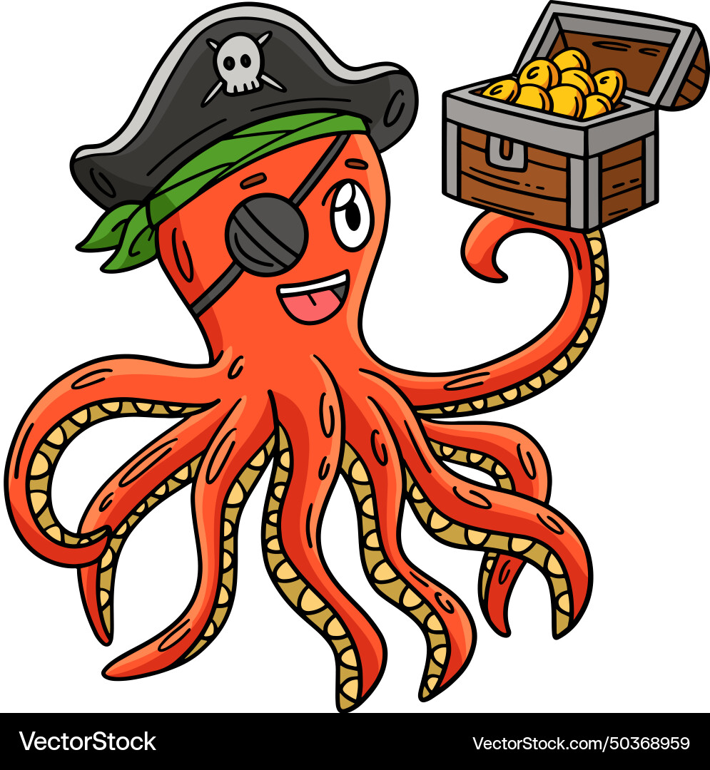 Cartoon Pirate Octopus with Treasure Chest vector image