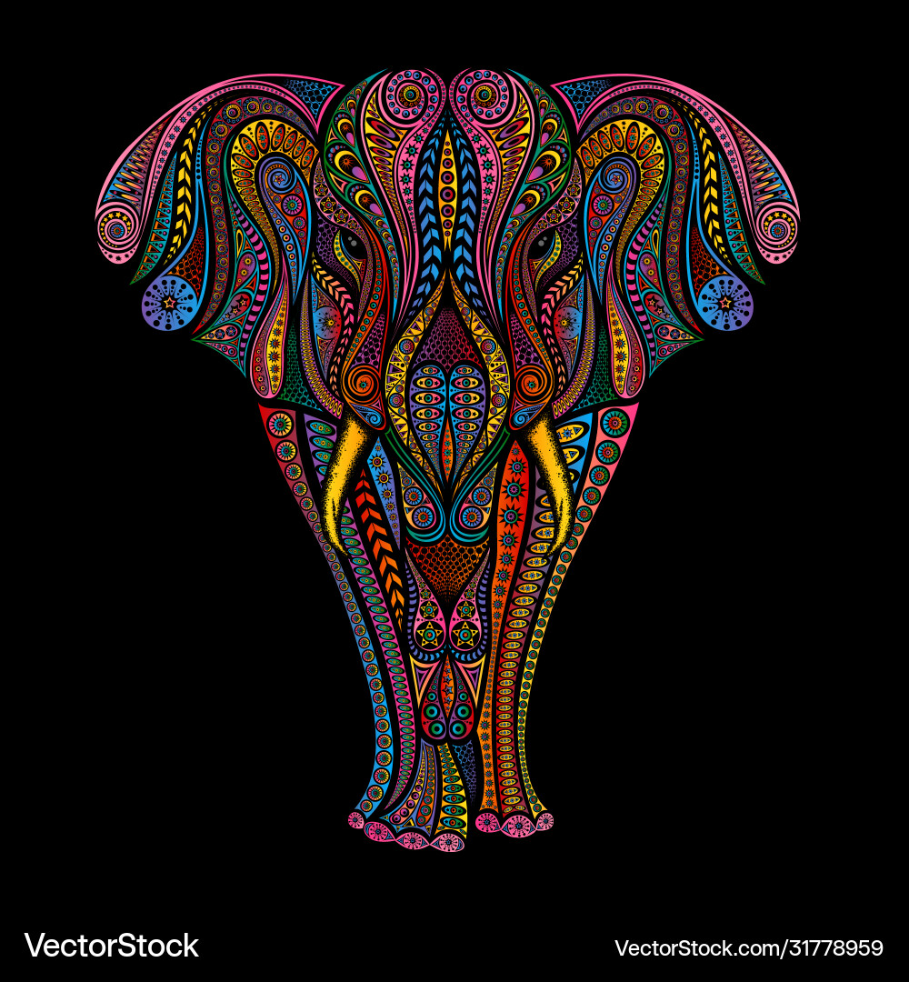 Colorful Elephant Pattern Mandala – Royalty-Free Vector | VectorStock, image size:1000x1080