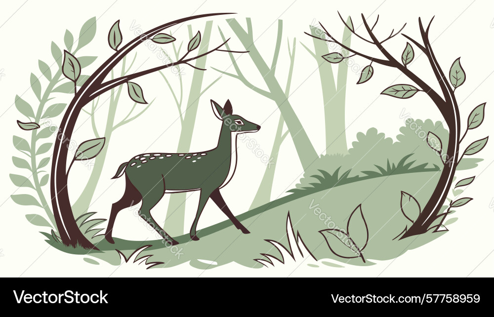 Deer in arched forest frame design generative ai Vector Image