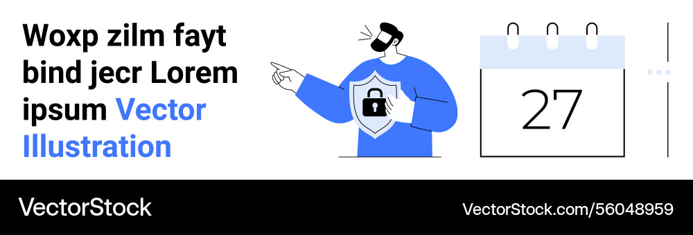 Man emphasizing data security with shield lock Man emphasizing data security with shield lock vector image