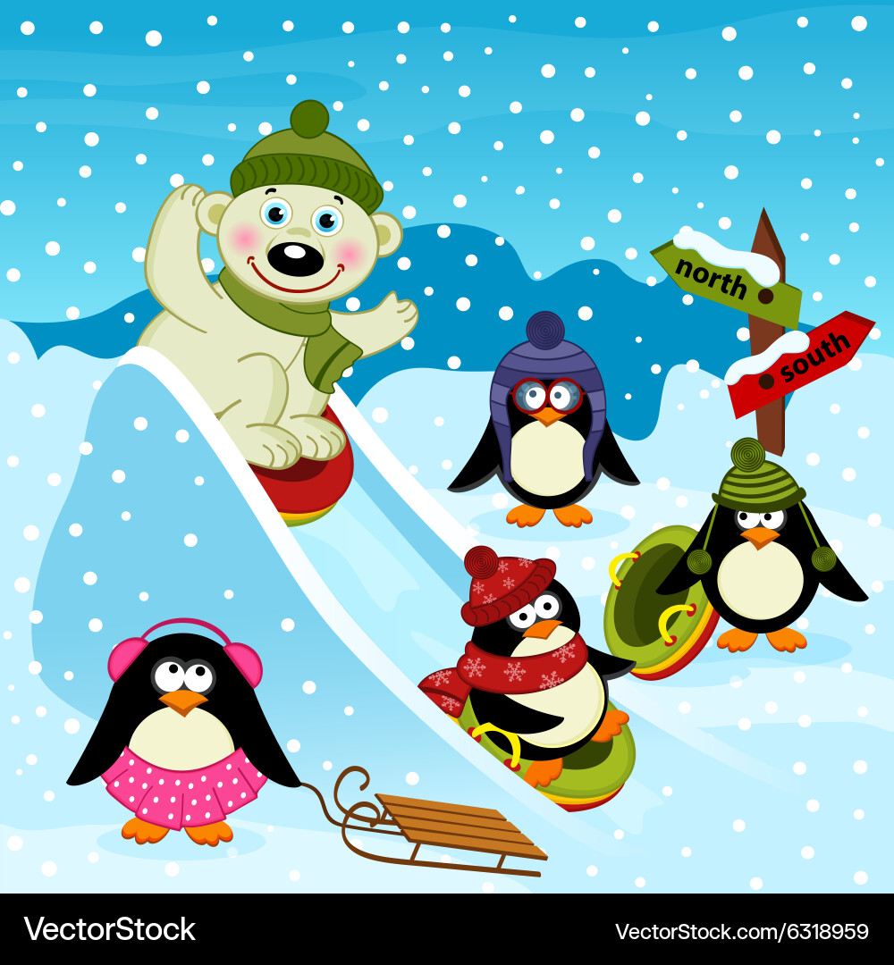Polar Bear and Penguin Ice Slide Vector Image