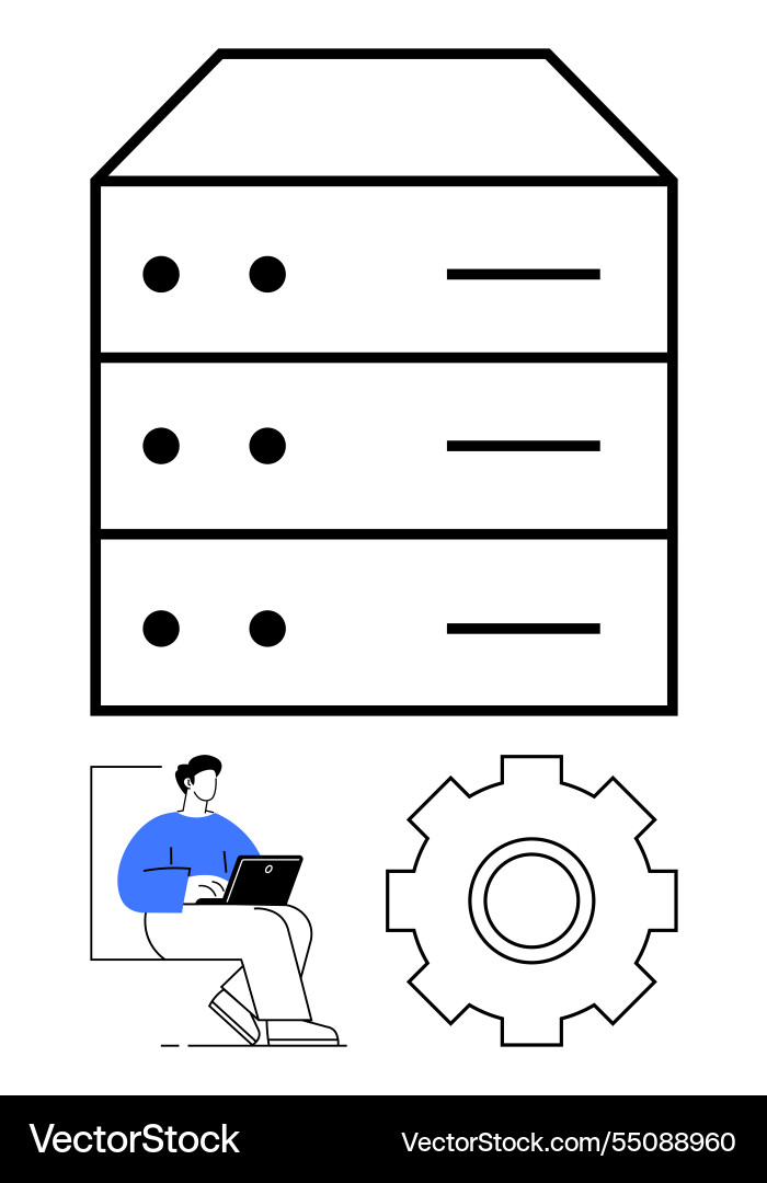 Data server with large database technician Data server with large database technician vector image