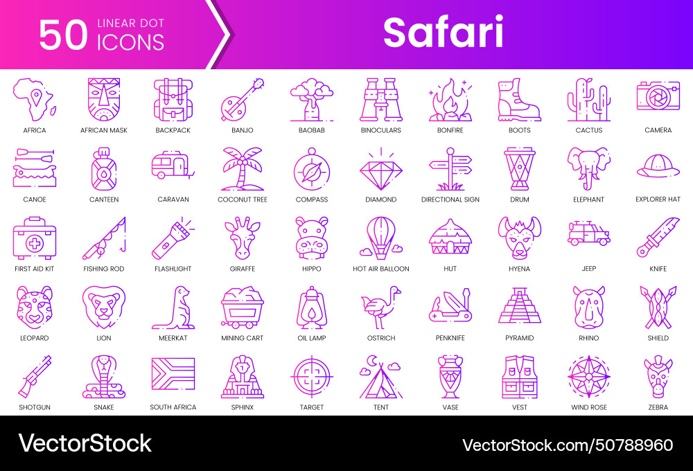Set of safari icons gradient style icon bundle Set of safari icons gradient style icon bundle vector image