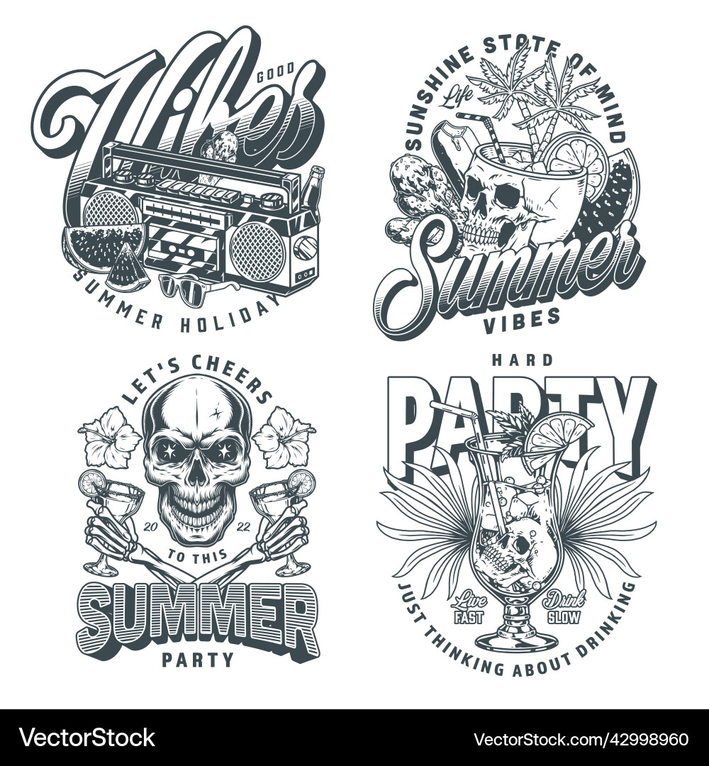Sunshine party set stickers monochrome Sunshine party set stickers monochrome vector image