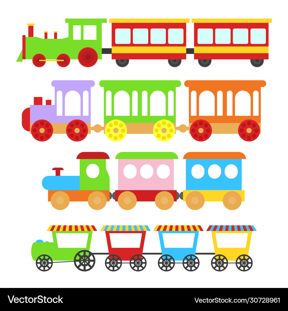 Cartoon train toy children set concept Cartoon train toy children set concept vector image