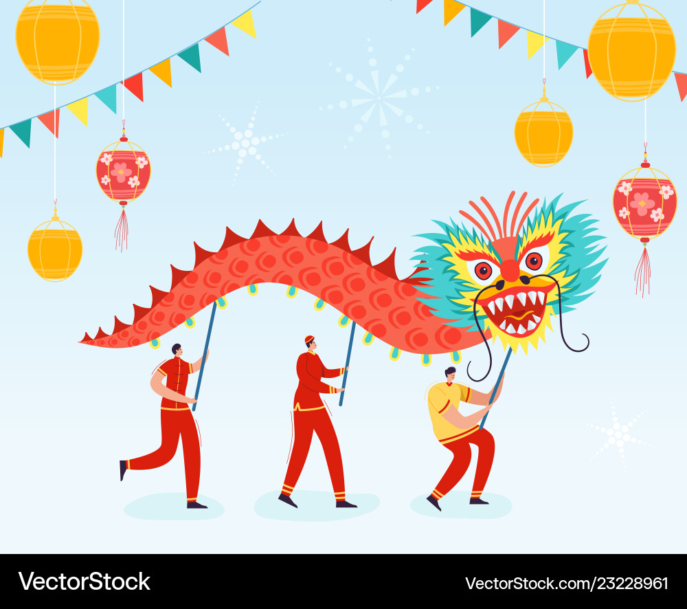 Chinese lunar new year carnival people with dragon Chinese lunar new year carnival people with dragon vector image