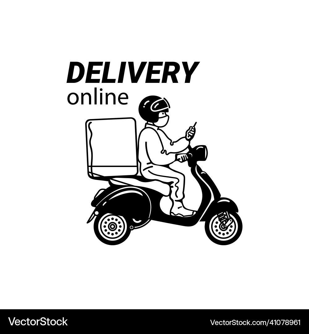 Delivery man in face mask riding scooter courier Delivery man in face mask riding scooter courier vector image