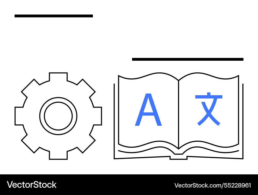Language learning system with open book and gear Language learning system with open book and gear vector image