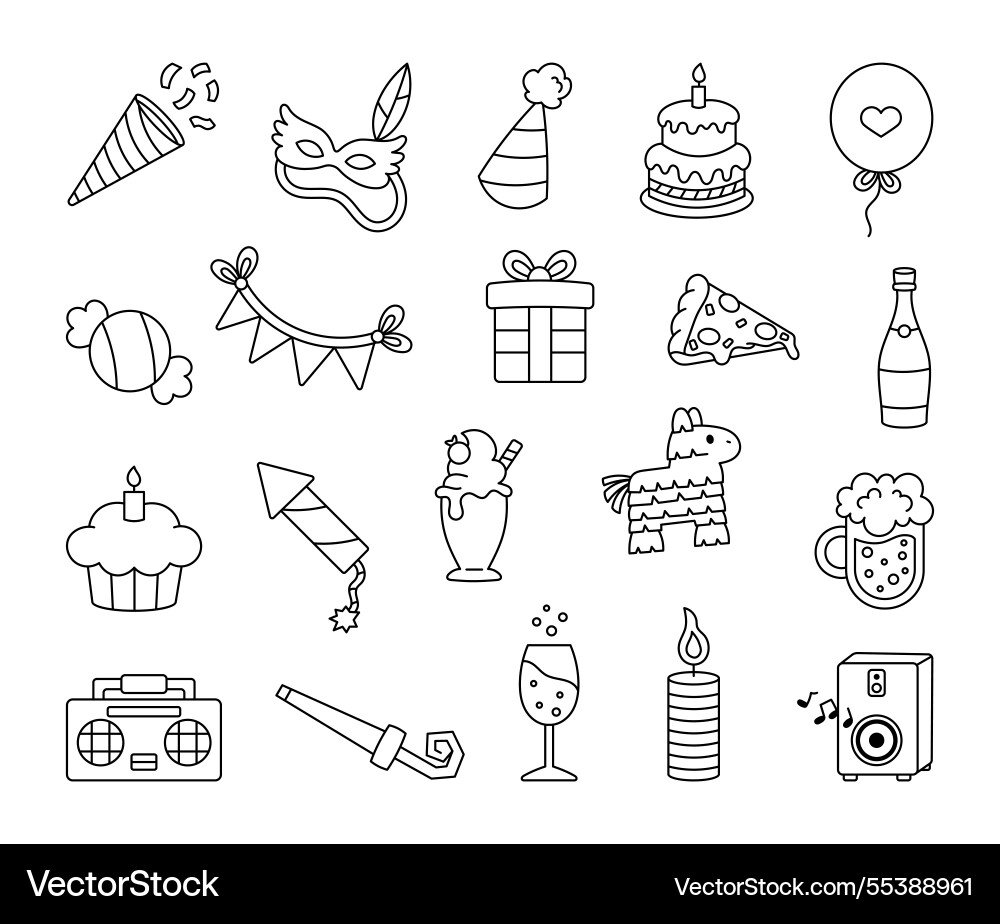 Party celebration set with outline Party celebration set with outline vector image