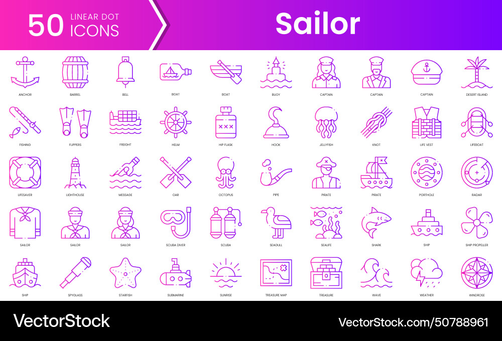 Set of sailor icons gradient style icon bundle Vector Image