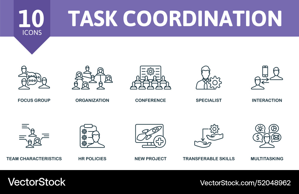 Task coordination thin line icon set focus group Vector Image