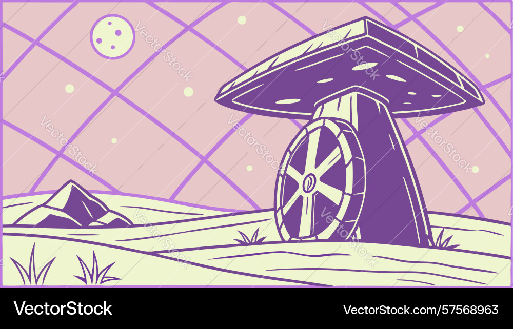 Abstract mushroom structure on grid landscape Vector Image