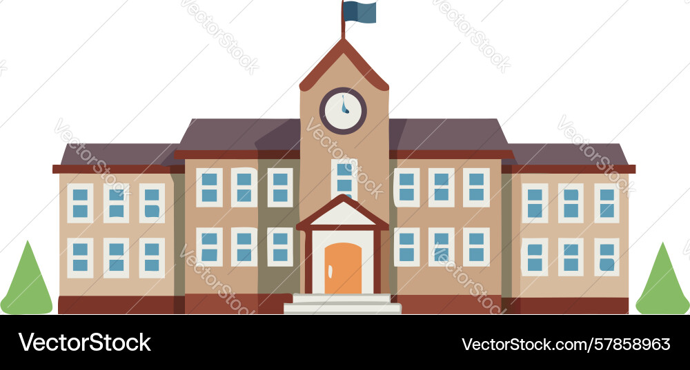 Flat style school building design generative ai Vector Image
