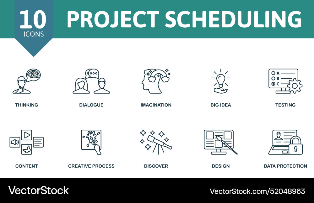 Project scheduling thin line icon set thinking Project scheduling thin line icon set thinking vector image