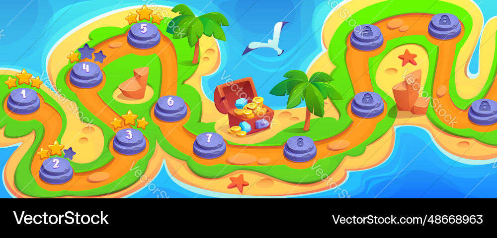 Tropical island map for game level interface Tropical island map for game level interface vector image