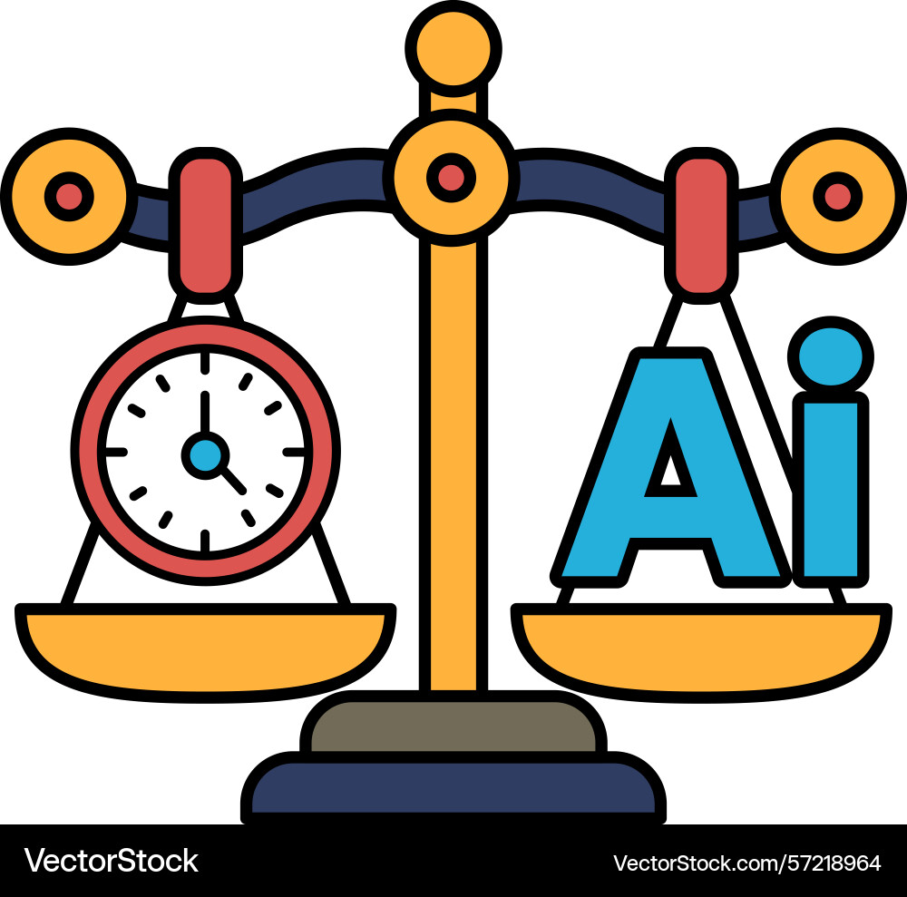 A scale with clock on one side and the word ai A scale with clock on one side and the word ai vector image