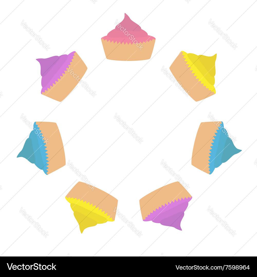 Cupcacke set flat design style round frame white Vector Image