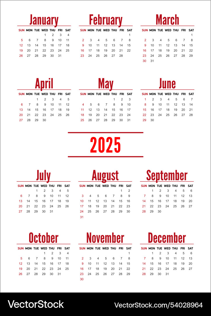 Pocket calendar for 2025 template Royalty Free Vector Image