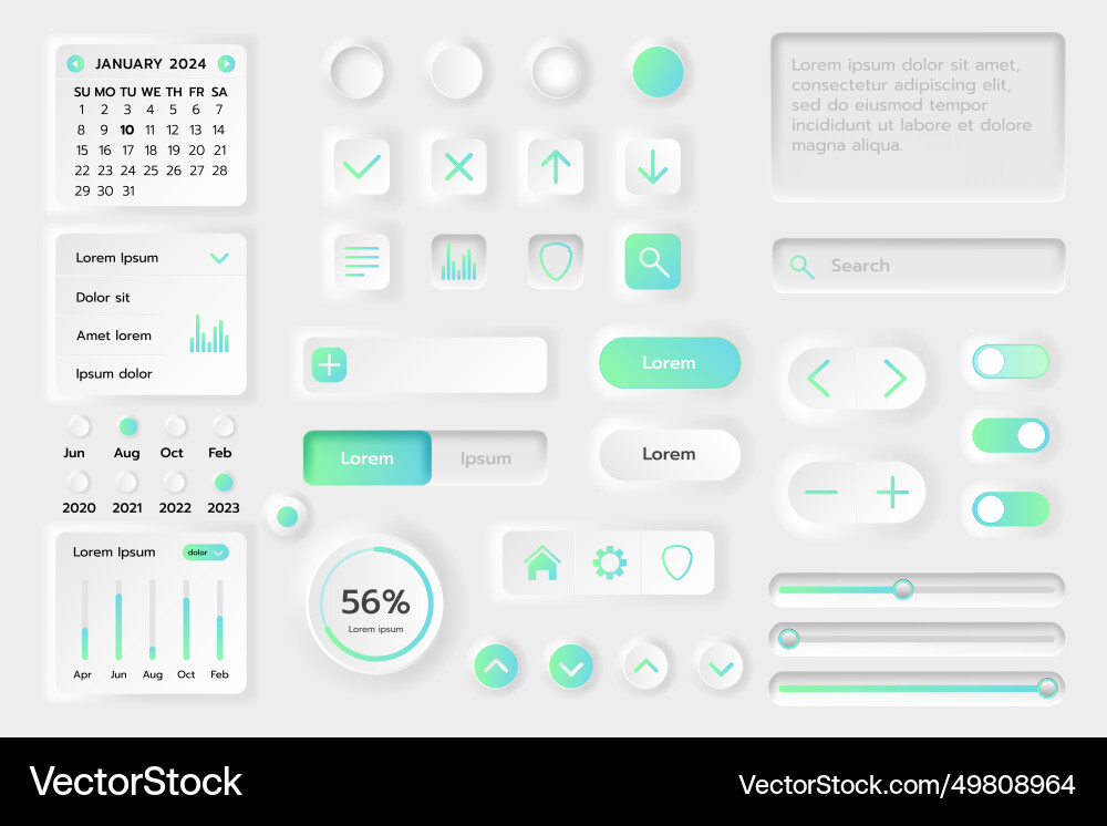 Ui button kit neomorphic app isolated elements Ui button kit neomorphic app isolated elements Vector Image
