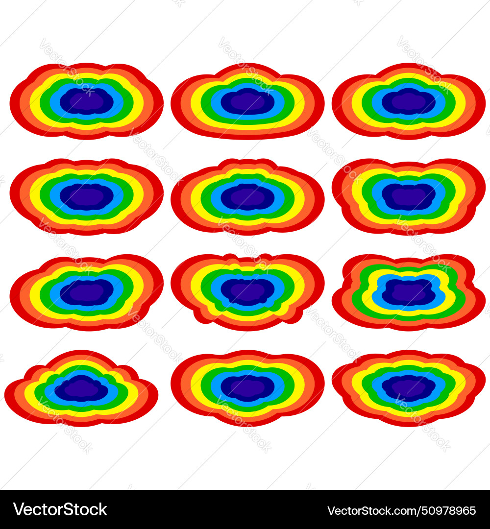 A set of colored clouds with rainbow pattern A set of colored clouds with rainbow pattern Vector Image