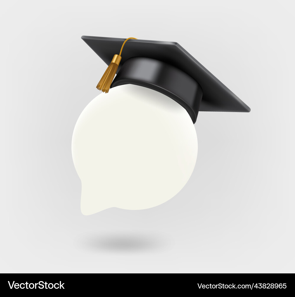 Black graduation cap with blank speech cloud 3d