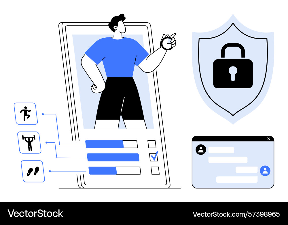 Fitness tracking app with user data security Fitness tracking app with user data security vector image