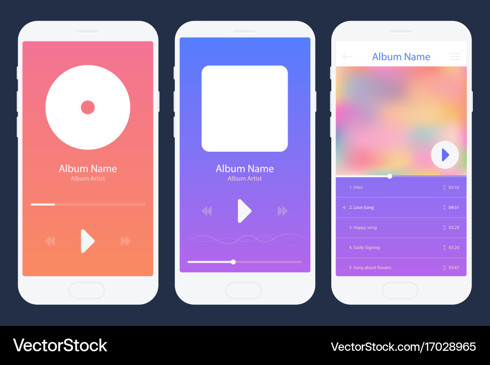 Mobile app music player set different variations vector image