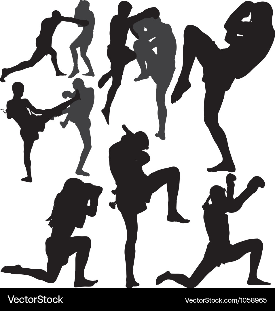 Muay Thai Fighters Silhouettes Vector Image