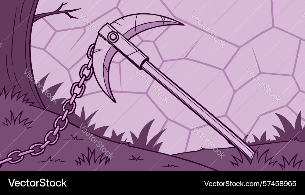 Pickaxe mit Ketten auf hexagonalem Hintergrund vektorbild