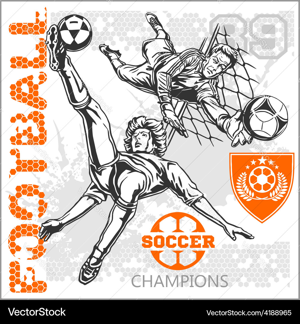 Soccer and football players plus emblems for sport Vector Image