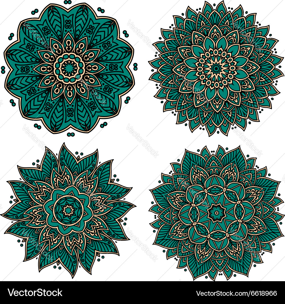 Circular green patterns with decorative elements vector image