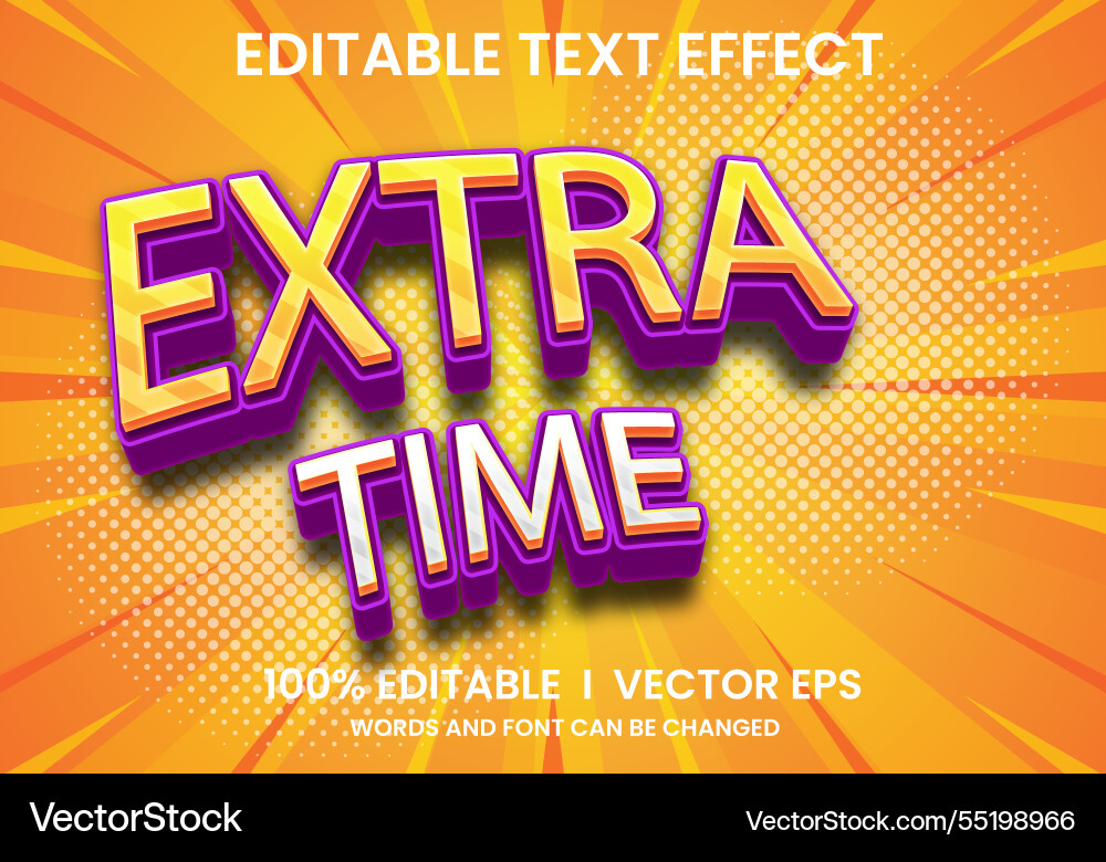 Extra time text effect with modern style design Extra time text effect with modern style design Vector Image